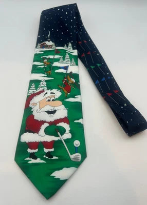 Corbata de Navidad para hombre corbata de Navidad saludos sello MMG Santa Golf verde Foto 1 de 4