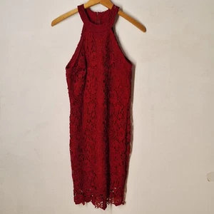 Lulus Love Poem Halter Dress Size Medium Red Mini Crochet Floral Party - Picture 1 of 9