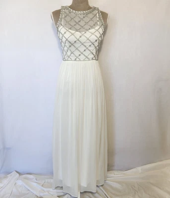 Vestido Formal Adrianna Papell Para Mujer Talla S Blanco Chifón Cuentas Ilusión Yugo Foto 1 de 4