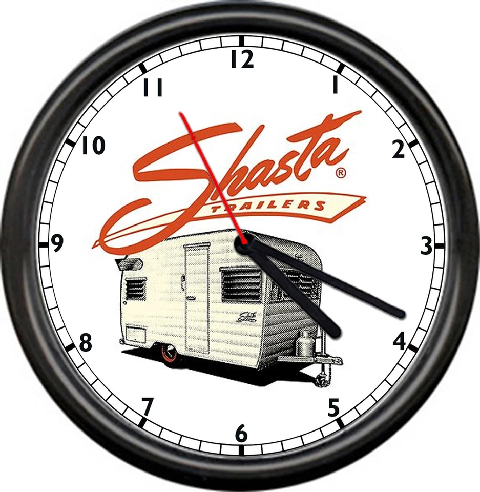 OFF THE WALL CLOCKS Vintage Shasta Travel Trailer 50s 60s Retro Logo Emblem Camper Sign Wall Clock