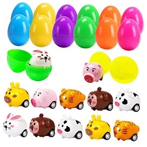 12 Pack Easter Eggs Filled with Animal Pull Back Toy Cars, Easter Basket - Picture 1 of 8
