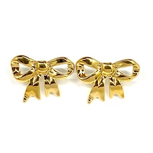 Elegant Holiday Bow Tie Earrings Studs 18k Gold Plated Stainless Steel One Pair - Picture 1 of 4