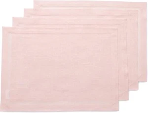 Solino Home Pink 100% Pure Linen Table Runner 14x90 and/or 4 Placemats Fete NEW - Picture 1 of 7