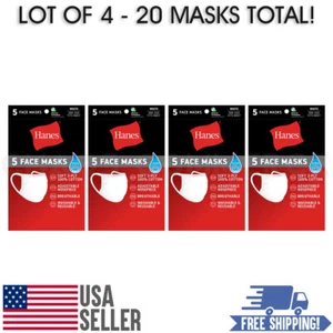 Lot of 4 Packs (20 Masks) Hanes White 100% Cotton Face Mask Washable Reusable - Picture 1 of 5