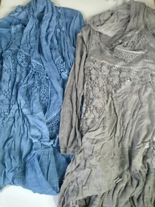 NEW! Flora Ashley 3 Piece Top Scarf & Vest Womens Size Large XL Blue or Tan Lace - Picture 1 of 25