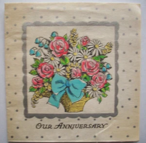 40er Blumenkorb Pergament Vintage Hochzeitstag Grußkarte *EE4 - Bild 1 von 3