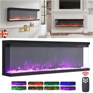 Electric 40 50 60" LED Fireplace Insert/Wall Mounted Media 3-Side Glass Fire LED - Picture 1 of 32