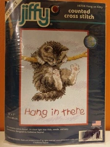 NEW Dimensions Hang in There Cat Kitten Jiffy Counted Cross Stitch Kit #16734 - Picture 1 of 5