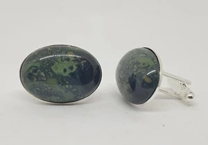 Luxury oval semi-precious gemstones, Madagascan Kambaba Jasper cufflinks - Picture 1 of 6