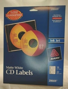 Avery 28669 Matte White CD Labels Inkjet + 16 CD + 32 Spine Labels 2 pack - Picture 1 of 2