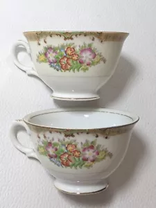 Juego de 2 tazas de té Diamond China florales hechas en Japón pintadas a mano con bordes dorados - Imagen 1 de 10