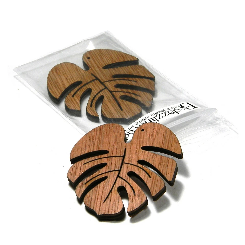 Pingente de madeira natural amuleto focal madeira folha marrom Monstera esculpida 2 polegadas grande - Imagem 1 de 1