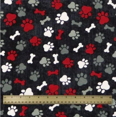 SNUGGLE FLANNEL Sewing Fabric .889 Yards (32") x 42" PAWS & BONES TOSSED Black - Image 1 of 2