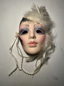 Máscara de pared de cerámica Raymond Mak Creations única de colección dama con perlas firmada 9" - Imagen 1 de 7