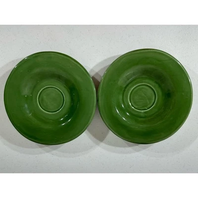 Pottery Barn Sausalito Moss Green Saucers Set of 2 Hand-painted Mexico - Image 1 of 4