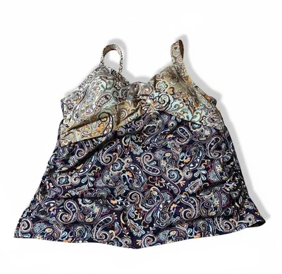 Lands' End Women’s Paisley Tankini Top 18W Plus Navy Beige - Image 1 of 4