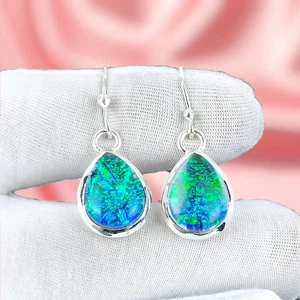Triplet Fire Opal Earring 925 Sterling Silver Handmade Earring Silver Earring - Picture 1 of 3