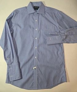 Camisa Oxford Lauren Ralph Lauren Calce Ajustado Para Hombre 15.5 Puño Francés Rayas Azules - Imagen 1 de 12