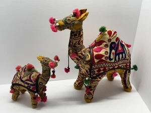 Vintage Rajasthani Handgewebt Volkskunst Stoff Kamel 2er Set MCM Boho Indien - Bild 1 von 14