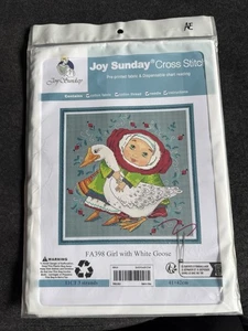 Kit de punto de cruz contado Joy Sunday gráfico codificado por colores "Girl With White Goose" AE - Imagen 1 de 1