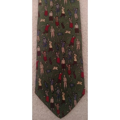 Golfer Tie Golf Throwback Knickers Theme Green Tie 100% Silk By Leonardo USA - Image 1 of 3