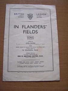 British Legion Women's Section In Flanders Fields Vintage Song Sheet Military - Picture 1 of 3