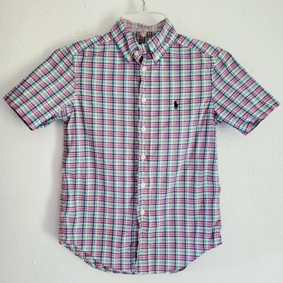 Ralph Lauren Boys Short Sleeve Plaid Button Down Shirt - Size S (8) Preppy - Image 1 of 4