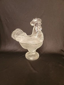 Vintage L.E. Smith Klar Hahn bedeckt Süßigkeiten Schale Mangan Glas Leuchten UV - Bild 1 von 6