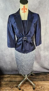 Beautiful Women 2Ps Matching Evening Suit Set Blazer 6, Skirt 4 Blue NWT/EUC - Picture 1 of 12
