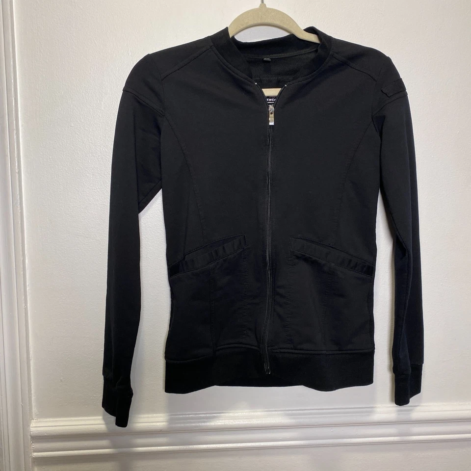 Chaqueta Médica Mujer Negra XXS - Ropa de Trabajo Cremallera Frontal Uniforme Médico Top Elástico Foto 1 de 4