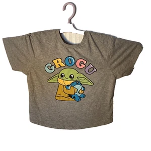 Star Wars Womens Gray The Mandalorian Grogu Cute Frog Cropped T-Shirt Size SM - Picture 1 of 7