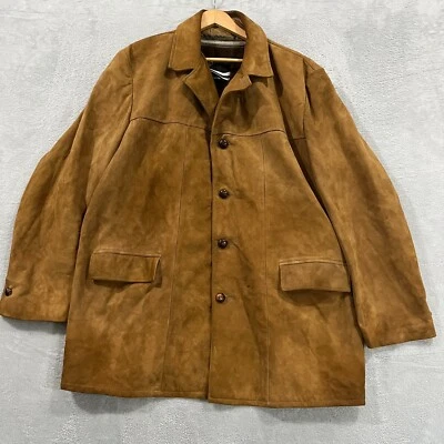 Chaqueta DE COLECCIÓN Montgomery Ward 50 Abrigo Largo Cuero Marrón Gamuza Peso Pesado Años 70 Foto 1 de 4