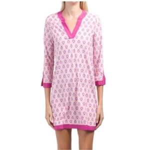NEW Aqua et Sol Tunic Dress sz Medium Sun Protection Cover Up UPF 50 Pink white - Picture 1 of 6
