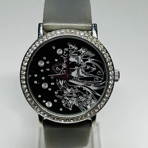 Ed Hardy Watch Women 38mm Silver tone Pave Bling Gray Silicone Band New Battery - Picture 1 of 11