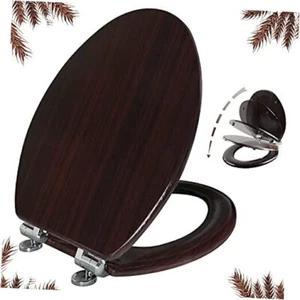 Elongated Toilet Seat Molded Wood Toilet Seat with Soft Close Dark Brown - Picture 1 of 7