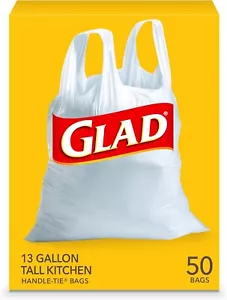 Glad Tall Kitchen Handle-Tie Trash Bags, 13 Gallon White Trash Bag, 50 Ct (Packa - Picture 1 of 4