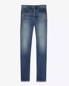 Jeans Saint Laurent D14 vintage in denim blu ricamato, taglia 31 e 34 - nuovi con etichette £735 - Foto 1 di 32