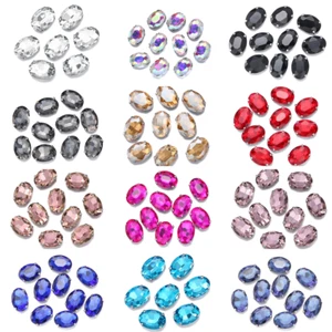10 piezas Cuentas de diamantes de imitación con garra trasera plana de vidrio ovalado de cristal costura - Imagen 1 de 25