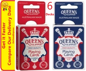 6 QUEEN'S Slipper 52's Playing Cards Decks Bridge Casino Quality 3 Blue 3 Red - Picture 1 of 7