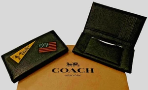 Coach NWT $175 Black Leather Wallet Card Phone Case Logo Varsity US Patches NEW - Picture 1 of 4