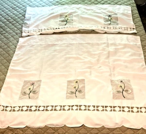 3 Piece Embroidered Floral Cutout Cafe Set Curtains 24X30" Valance 36X12" White - Picture 1 of 4