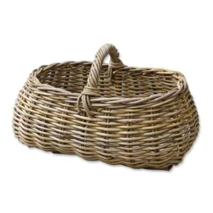 Luxury Grey & Buff Rattan Market Shopping Wicker Oval Foraging Woven Basket - Picture 1 of 9