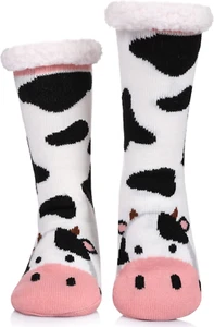 Womens Winter Slipper Socks with Grippers Cozy Warm Cute Fuzzy Slipper Socks - Picture 1 of 6