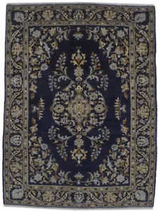 Classic Floral Design Handmade Vintage 3'6X4'9 Navy Oriental Rug Decor Carpet - Picture 1 of 12