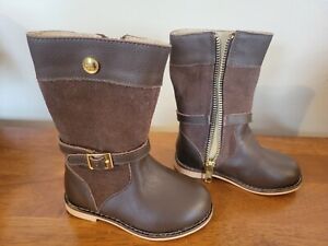Janie And Jack Girls Toddler Boots Size 5 Solid Brown Leather Zip Up Riding 