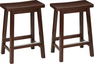 Solid Wood Saddle-Seat Kitchen Counter-Height Stool, 24-Inch Height, Walnut Fini - Picture 1 of 9