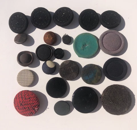 Vintage FABRIC Covered Pad Back & Metal Shank Sewing Button Lot of 20+ Defiance Cover
