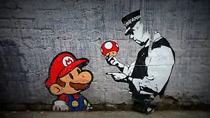 Home Wall Print - Street Art BANKSY Poster - MARIO MUSHROOM - A4, A3, A2 - Picture 1 of 1