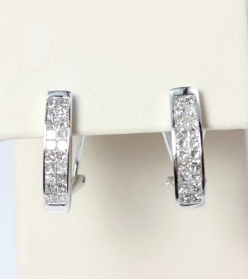 14K White Gold Invisible Set Princess I2 I 1.5ctw Diamond Earrings- 2979-45 - Image 1 of 4