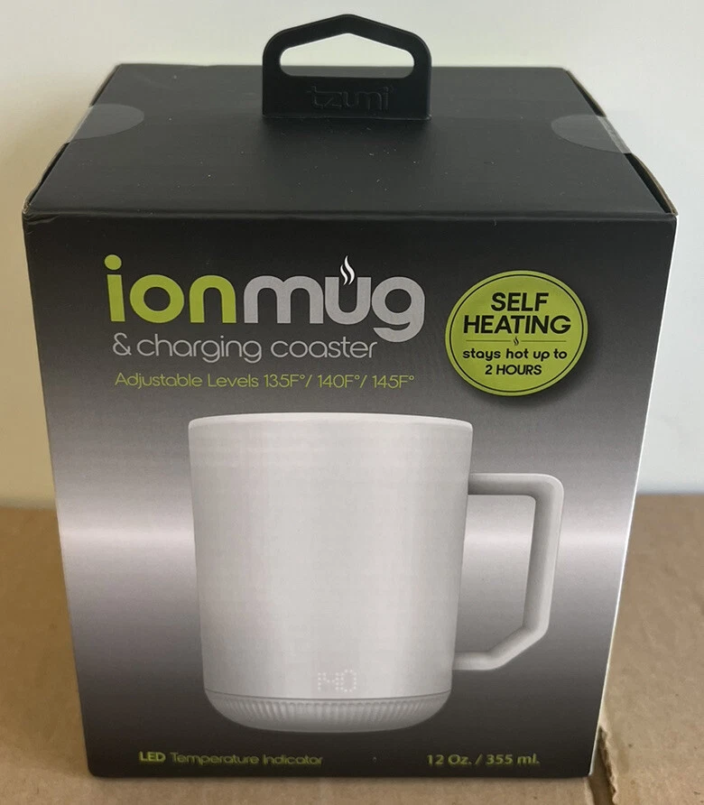 IonMug White Tzumi Ion Mug and Charging Coaster LED 12oz Self Heating
